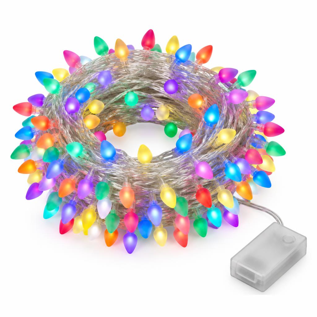 Cordão de Natal com 100 Leds Fosco Cores 8F Fio Cristal 220V